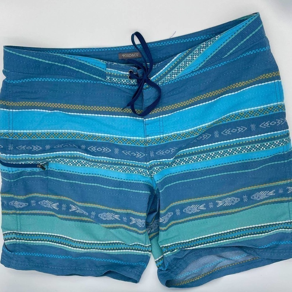 TOAD & CO Blue and Green Cetacean Swim Trunks Mens Size 38 XL Ethical US Company